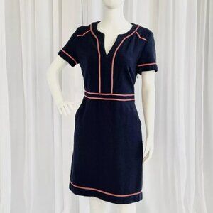Boden Tilda Navy Pink Shift Textured Career Dress Sz 8
